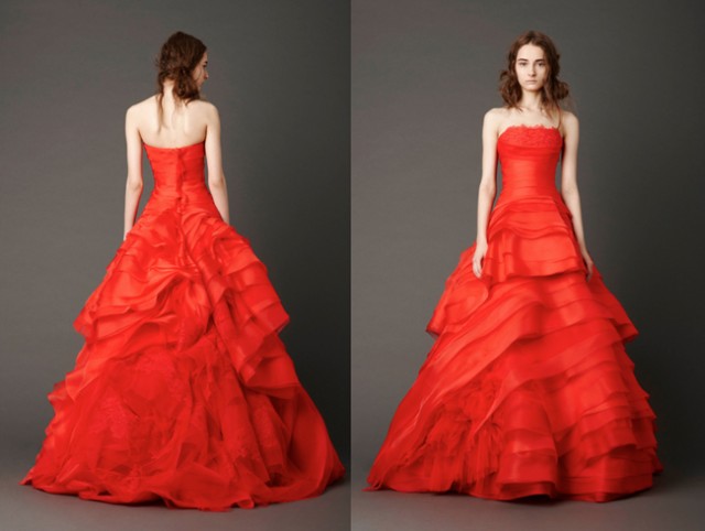 Photography: Dan Lecca | Cardinal strapless bias-cut ballgown with hand-rolled floral and floating Chantilly lace detail