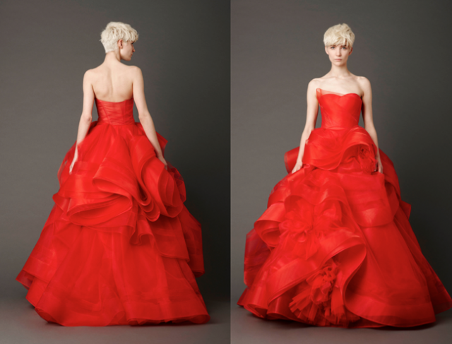 Photography: Dan Lecca | Cardinal strapless ballgown with hand-rolled floral detail skirt and horsehair trim Photography: Dan Lecca | Cardinal strapless ballgown with hand-rolled floral det